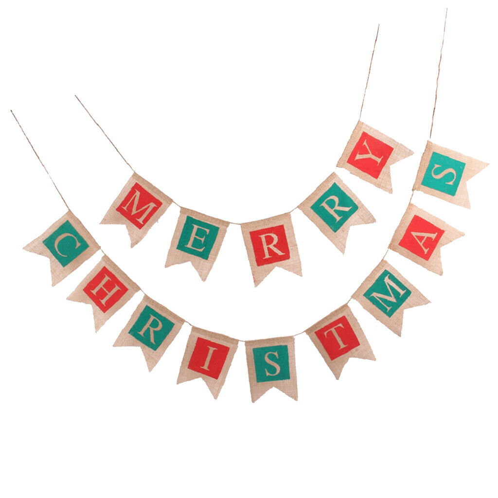 Merry Christmas Burlap Bunting Banner Garland Sign for Christmas Party Decor