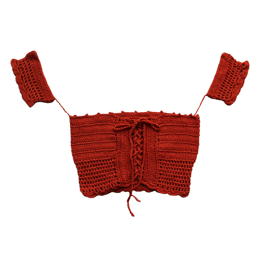 Women's Bandage Crochet Lace Knit Boho Beach Bikini Swimwear Crop Tops Red