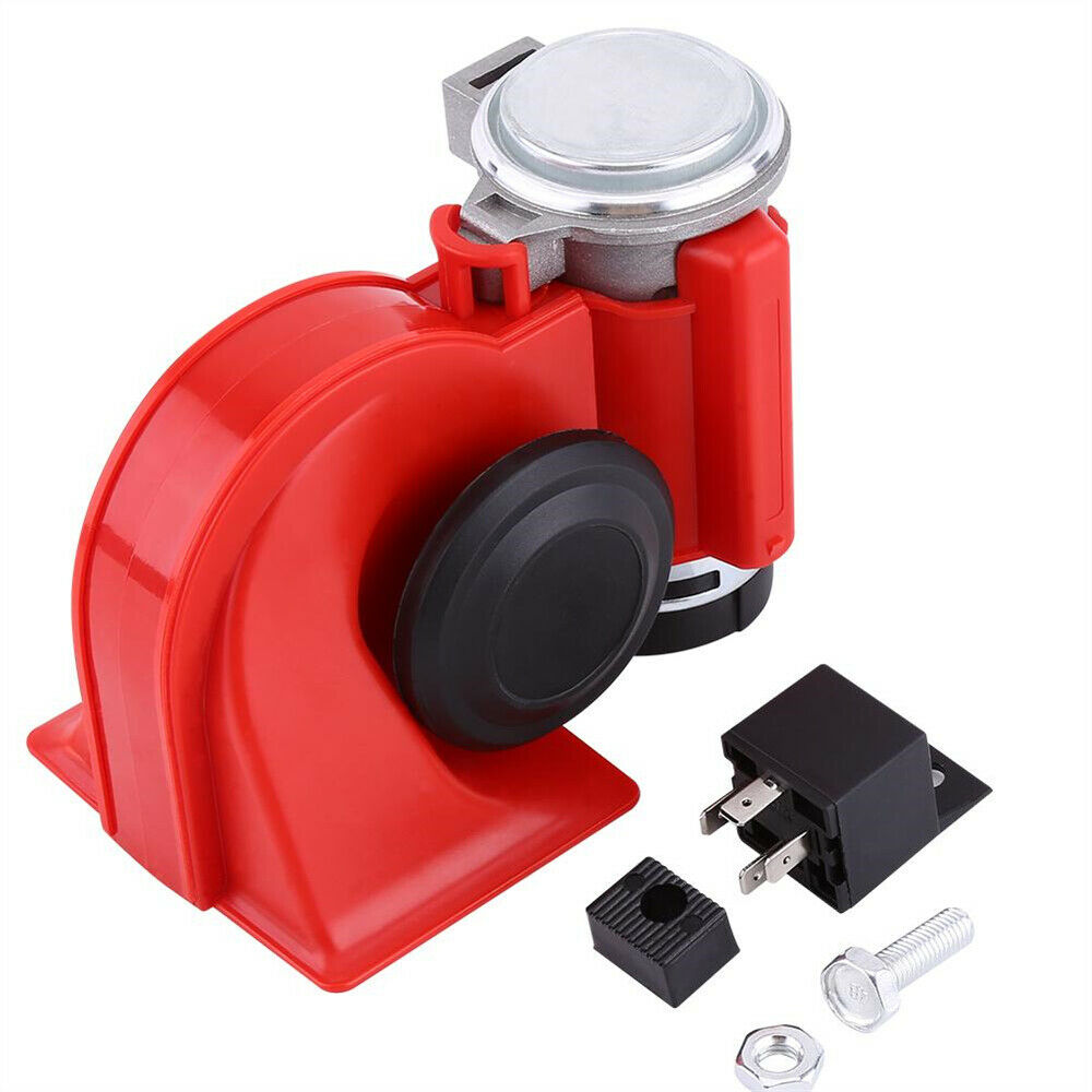 12V 130dB Car Air Horn Red Compact Dual Tone Electric Pump Loud Siren Vehicle