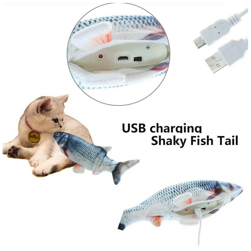 Set of 2 Cat Kitty Electric Fish Toys Plush Cat Kicker Exercise Catfish