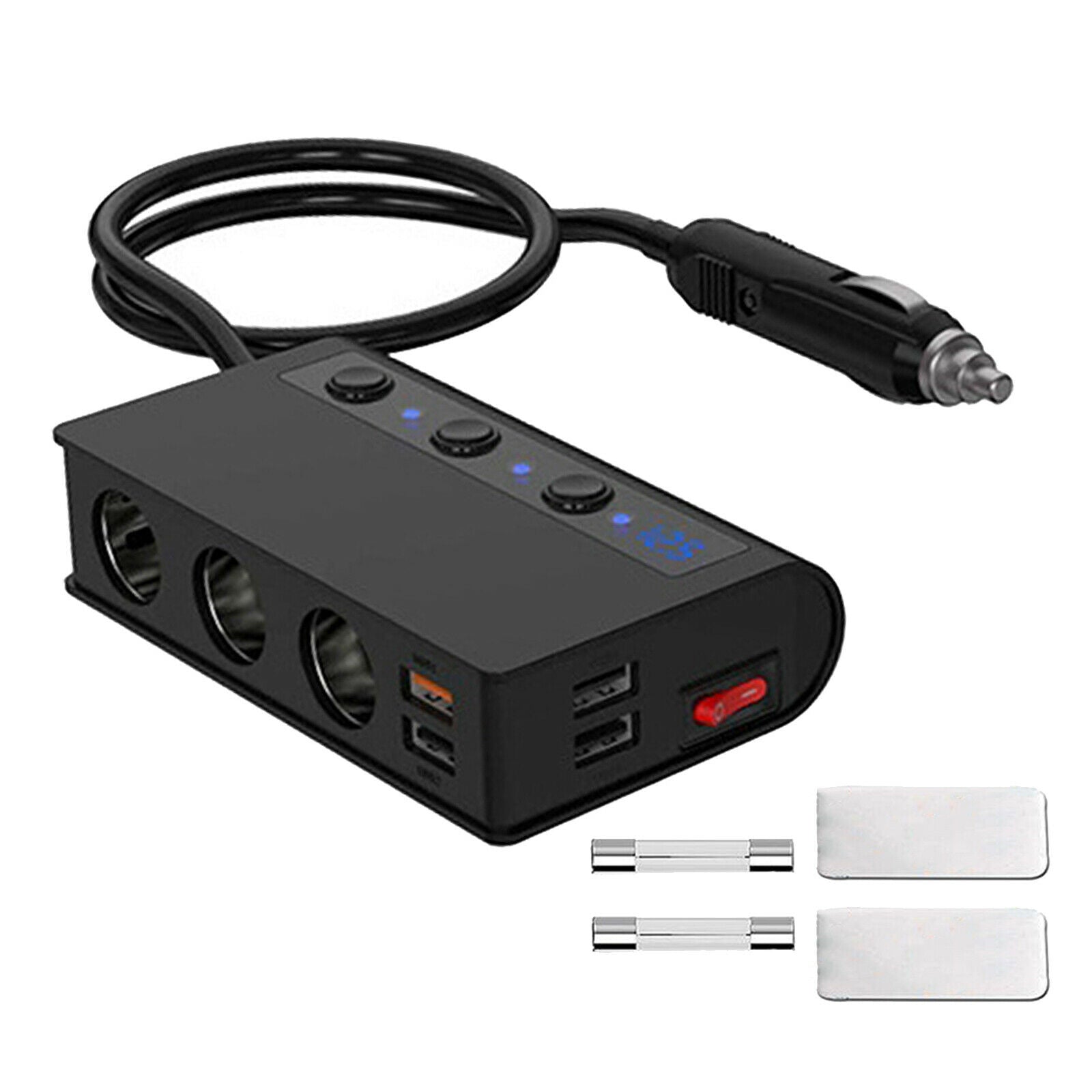 Car Auto Cigarette Lighter Adapter 180W Power Adaptor with 4x USB Port LED