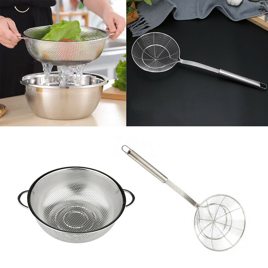 2x Skimmer Ladle Spider Strainer Cooking Spaghetti Noodles Rice Colander