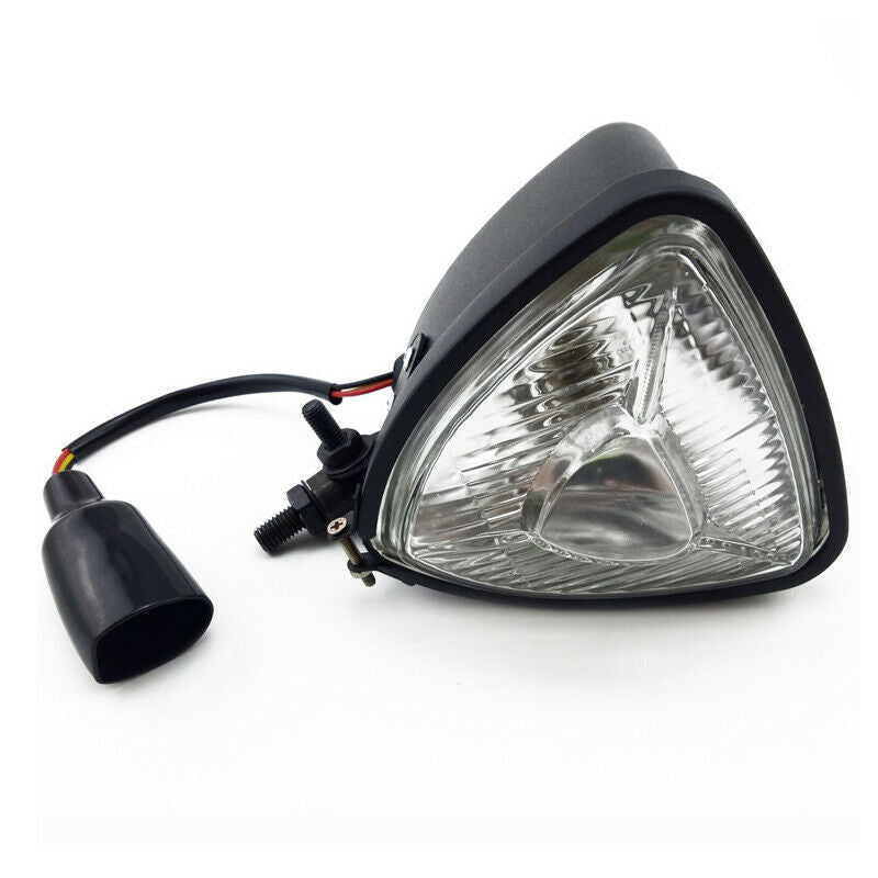 12V Motorcycle Triangle Headlight Head Lamp H3 Light Bulb Steel Black housing