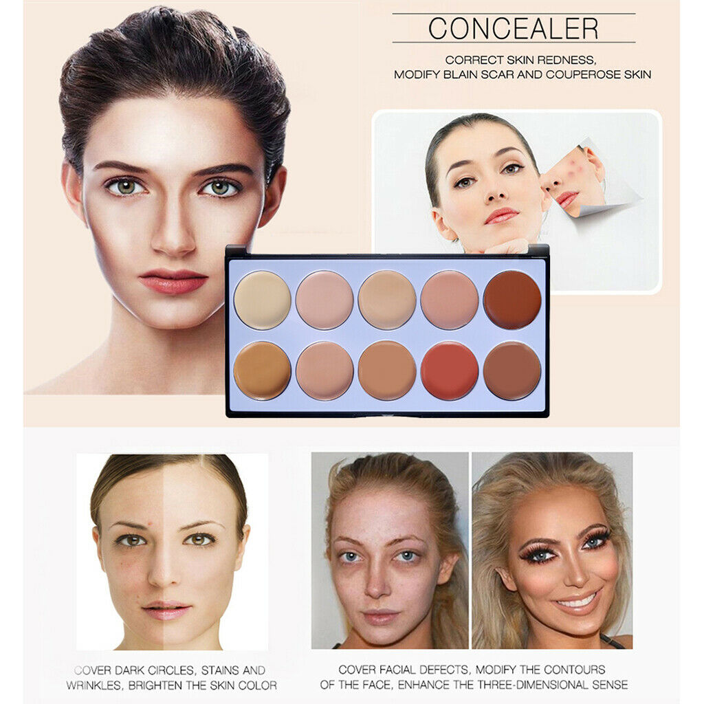 10 Colors Smooth Concealer Makeup Base For Blemish Spots Dark Circles With Brush