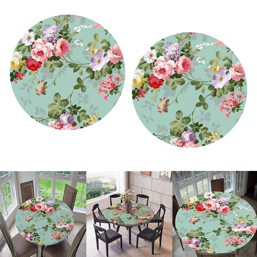 2pcs Waterproof Table Cover Kitchen Tablecloth 1.2m Reusable Floral Pattern