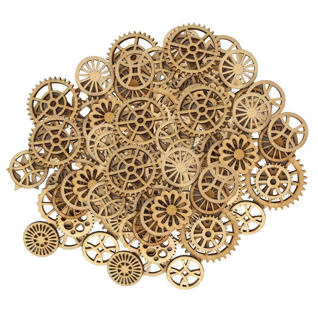 100pcs Blank Unfinished Wooden Gear Embellishment for Card Making Scrapbook