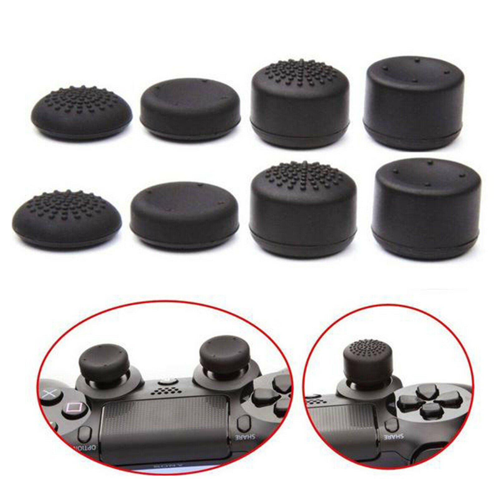 8Pcs Silicone Raised Antislip Silicone Analog Stick Grips for PS4 Controller