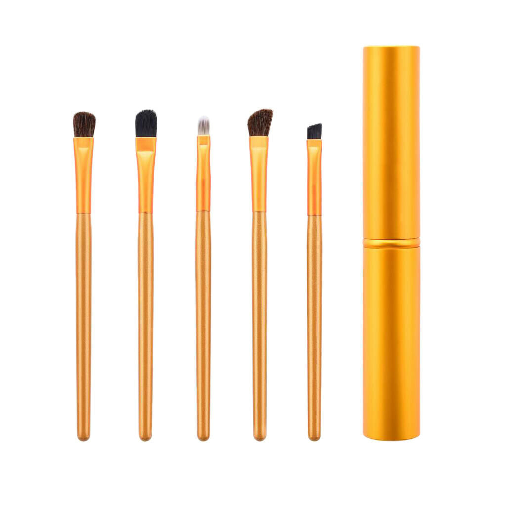 Set of 5 Eye Makeup Brushes Eyeshadow Eyebrow Brush with Storage Case Golden