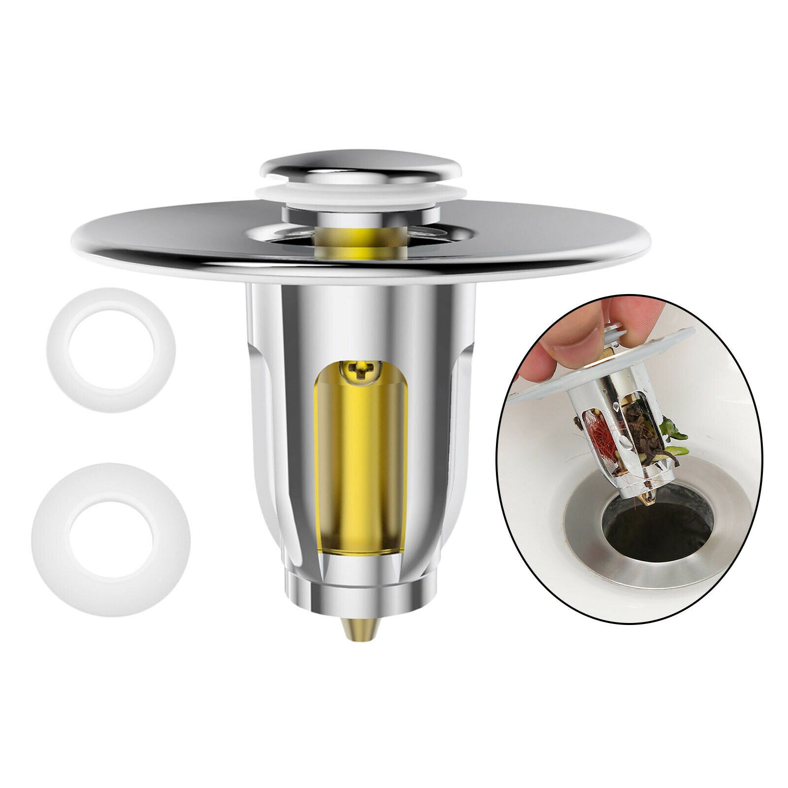 Bounce Drain Filter No Overflow with Filter Basket for Bathtub Wash Basin