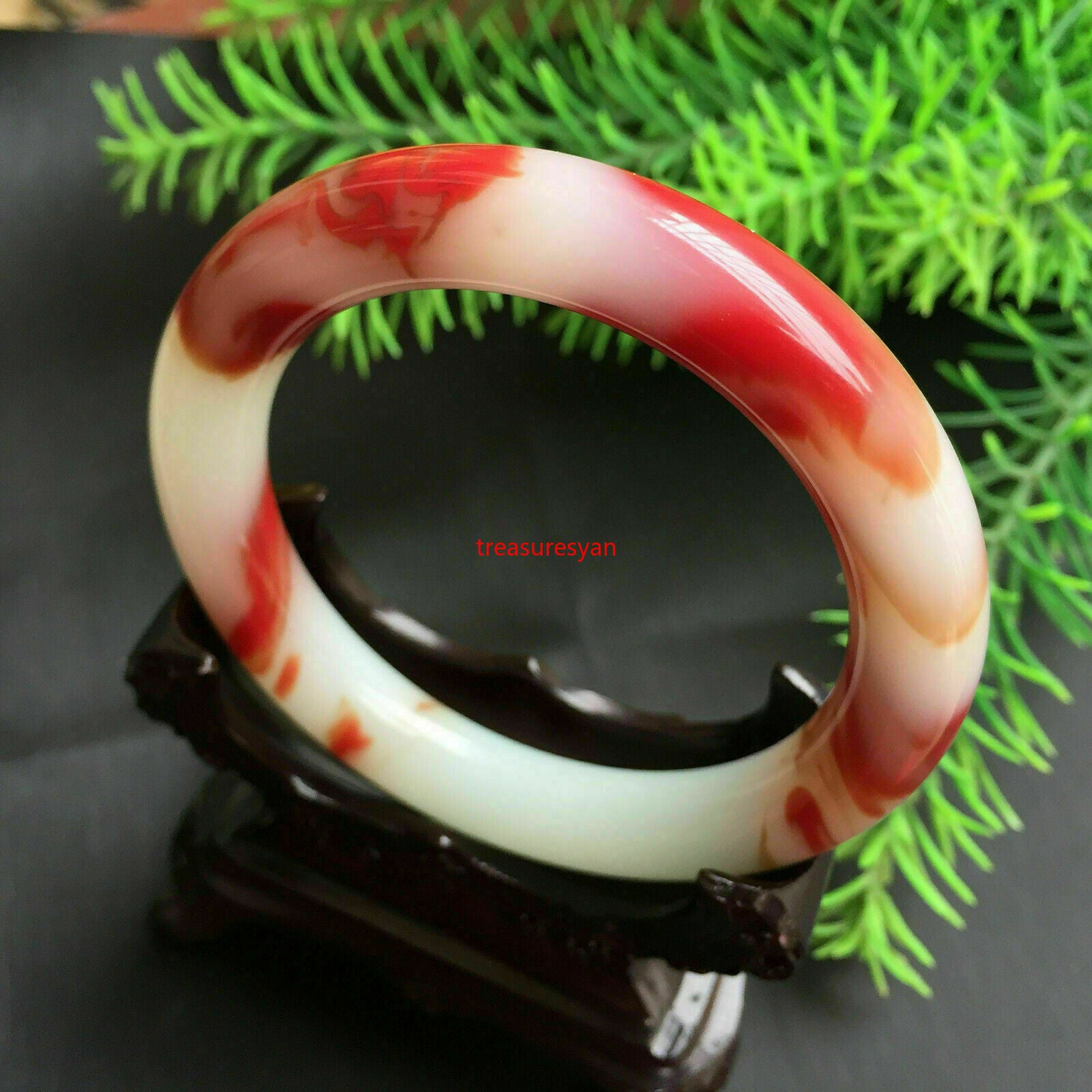 China Hand carving Natural red and white jade Bracelet circle bangle 60mm-62mm