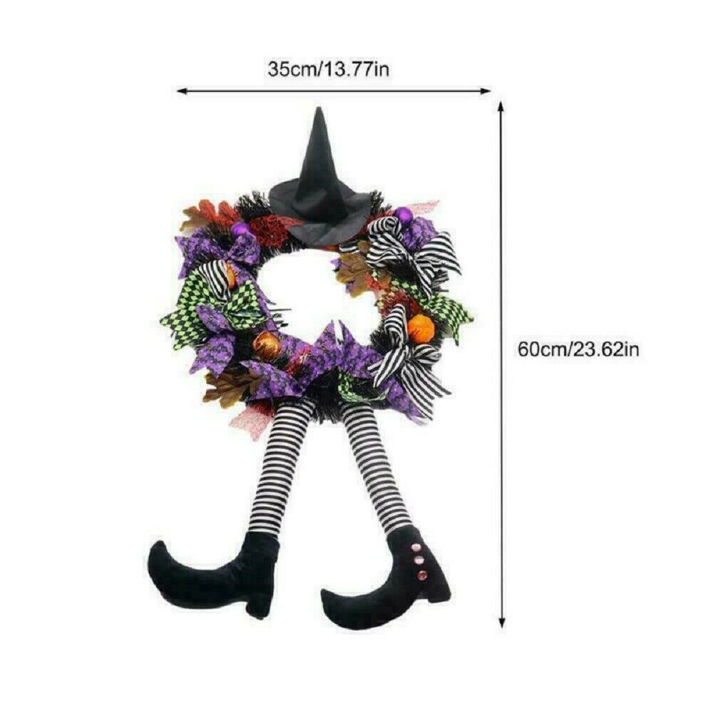 Happy Halloween Outdoor Wreath With Hat Legs Front Door Hanging Wreath Pumpkin
