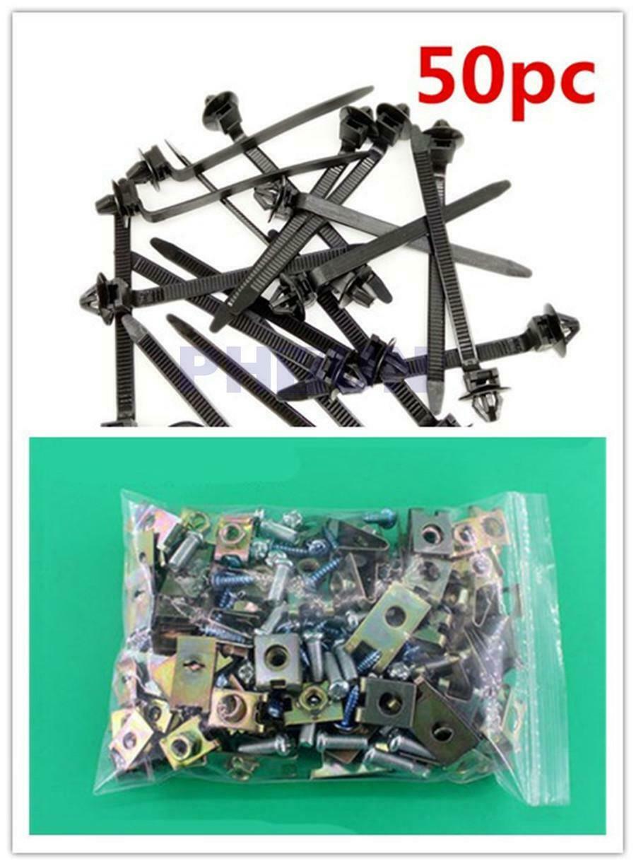 100pcs Mixed U Type Car Door Body Panel Fasterner Fixed Clips + 50pcs Tie Wraps