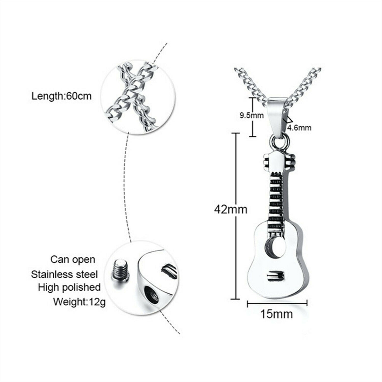 Guitar Shaped Pet Cremation Ashes Keepsake Urn Holder Memorial Jewelry Necklace