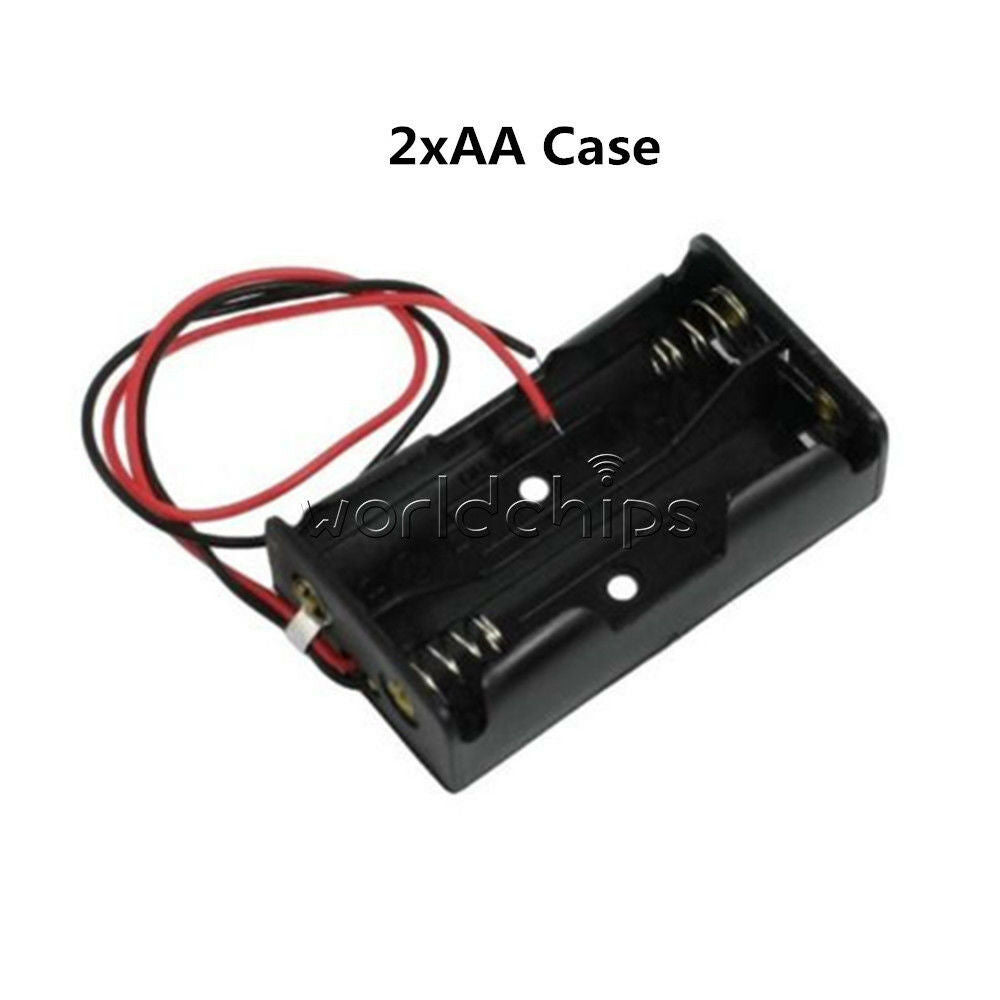 2PCS Plastic Battery Holder 2xAA Case Storage Box  with Wire Leads for Soldering