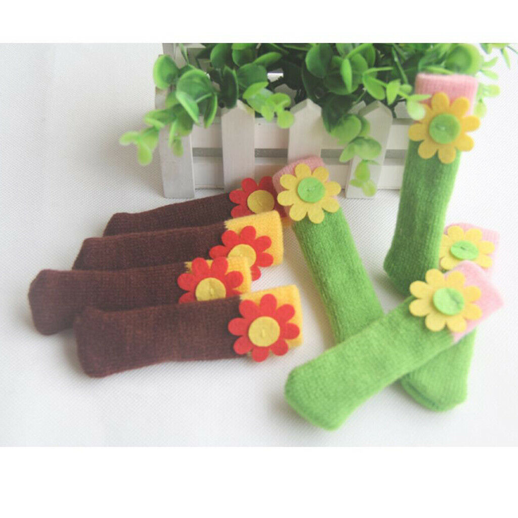 4pcs Knit  Socks Chair Leg Floor Protectors Green (Sunflower)