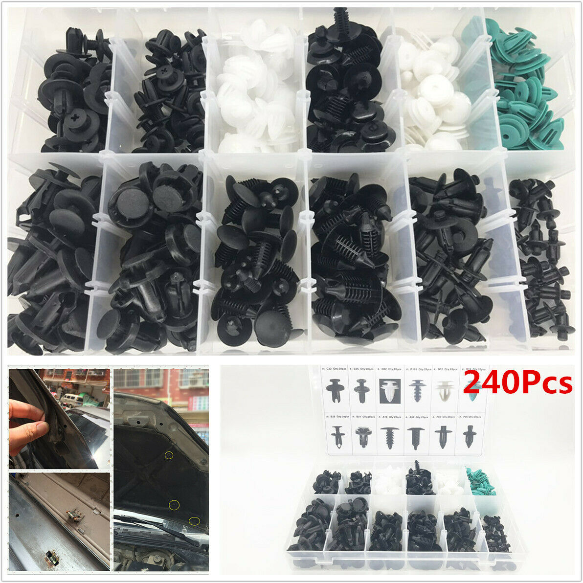 240Pcs 12 Kinds Car Door Panel Bumper Fender Retainer Push Rivet Fastener Clips