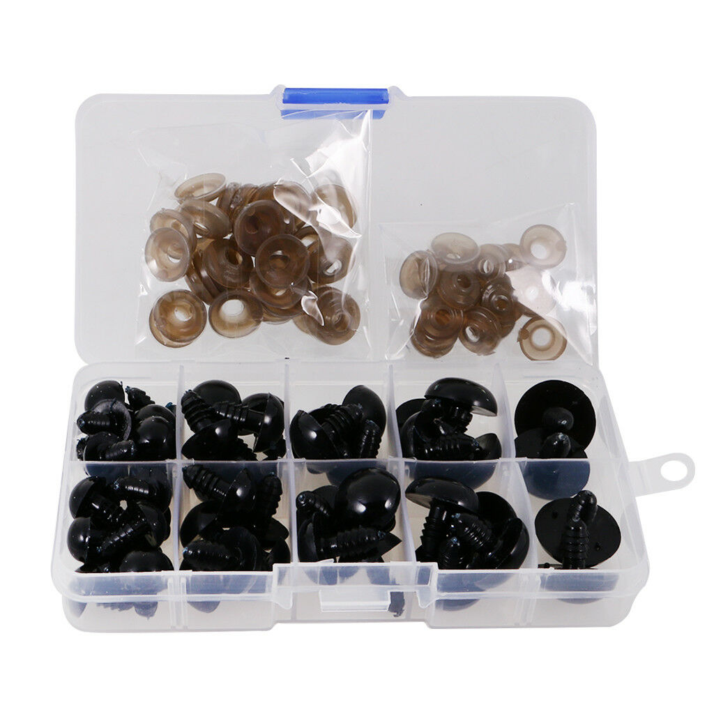 12-20mm Black Safety Eyes For Teddy Bear Animal Puppet DIY Craft 52pcs