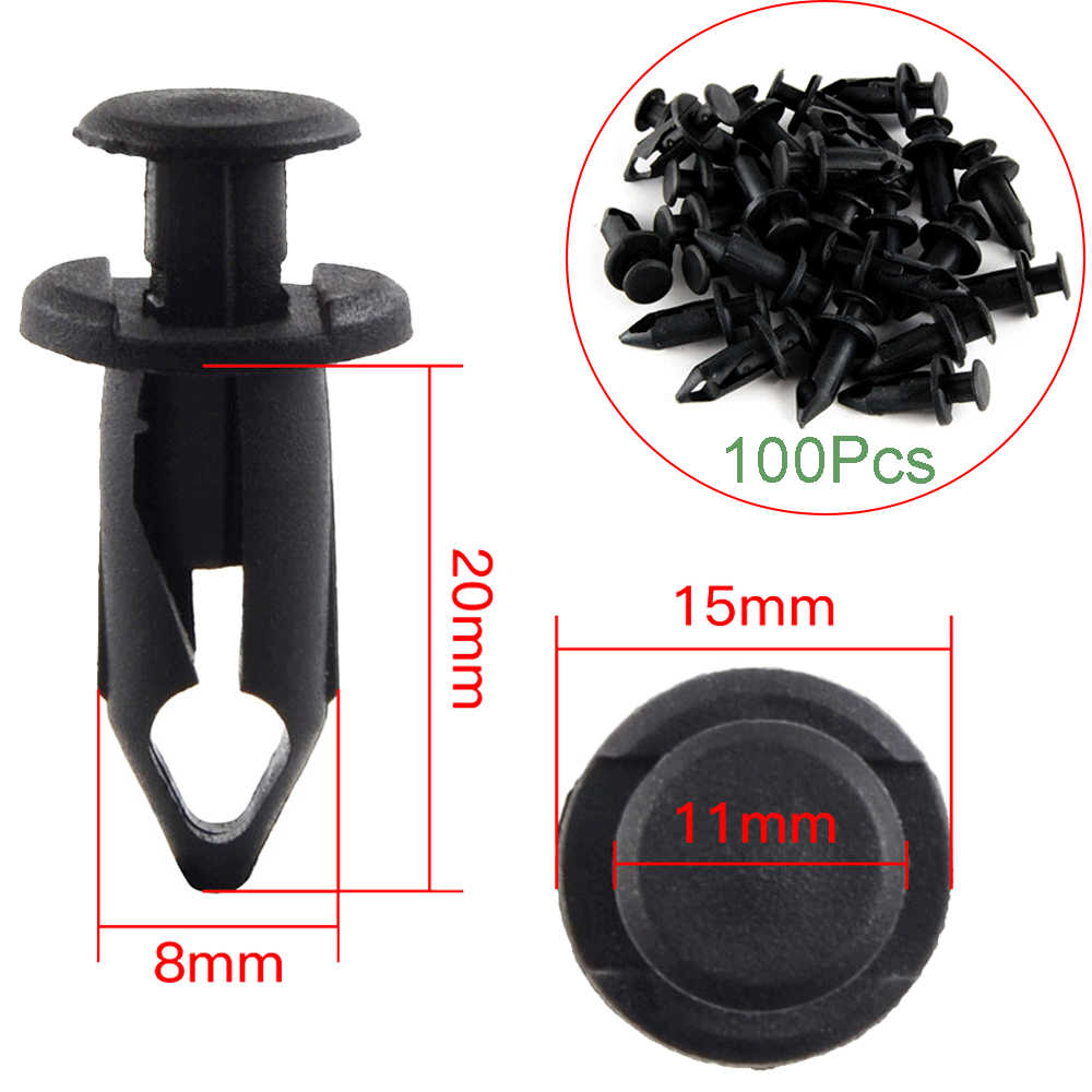 100pcs Plastic Fastener 8mm Push Pin Rivet ATV Fairing Body Fender Retainer Clip