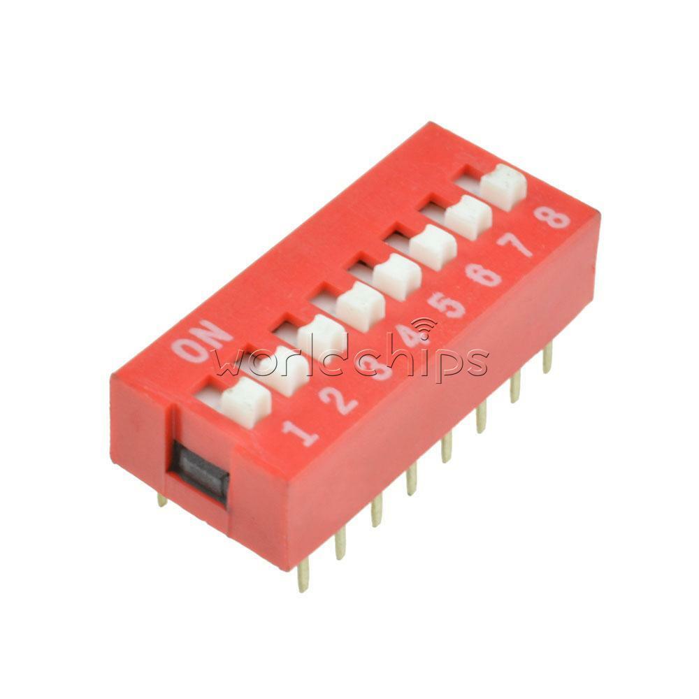10PCS Red SlideType Switch Module DIP 8 2.54mm Pitch 8 PositionWay 8-Bit