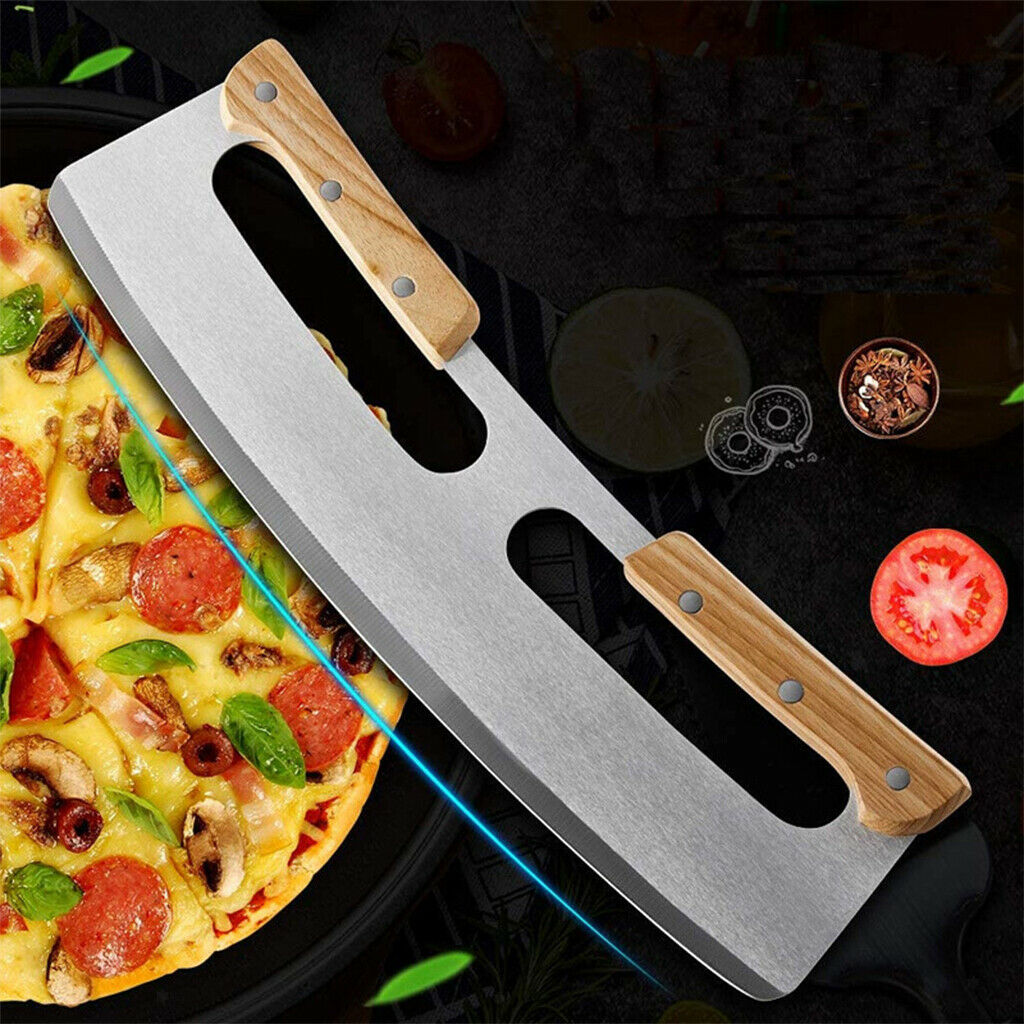 Stainless Pizza Cutter with Wooden Handles Kitchen Tool For Home Event Party