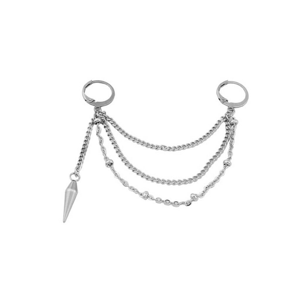 Stainless Steel Punk Spike Multiple Chain Dangle Earring Korean Fashion Jewelry