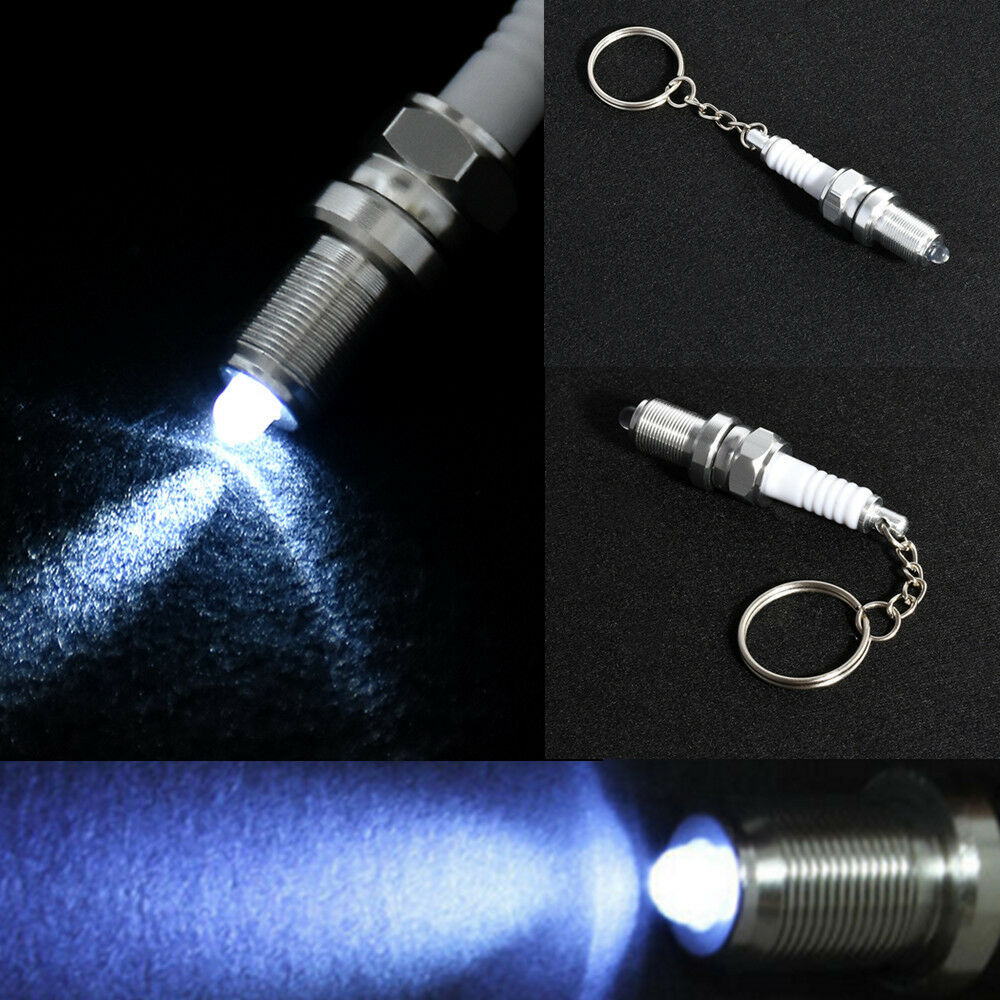 Fashion LED Spark Plug Key Chain Keychain Cool Car Parts Keyring White Light