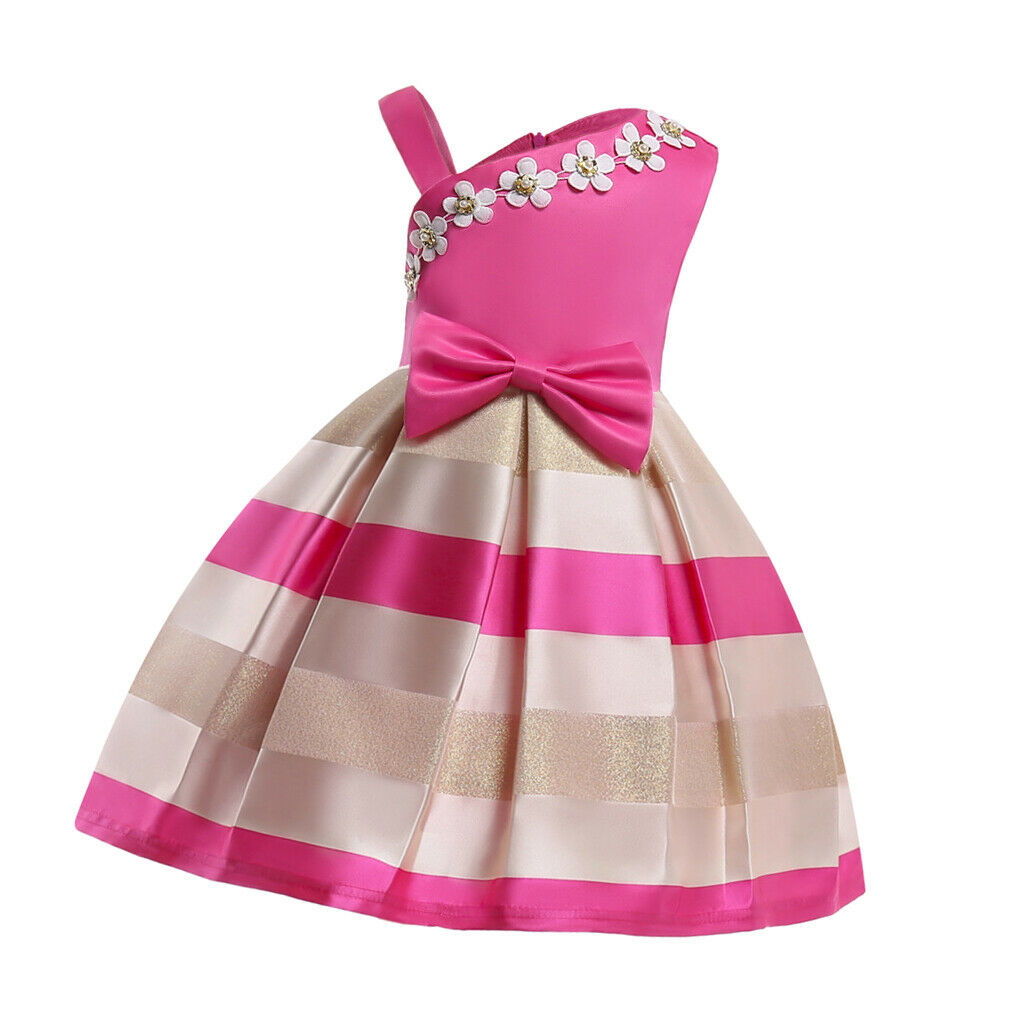 Flower Girls Dress Stripe Bowknot Wedding Bridesmaid Party Pageant 2XL Rose