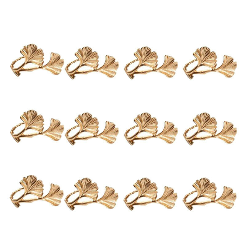 12Pcs Golden Gingko Leaf Napkin  Napkin Buckle Wedding Hotel Decoration NapkN4N4