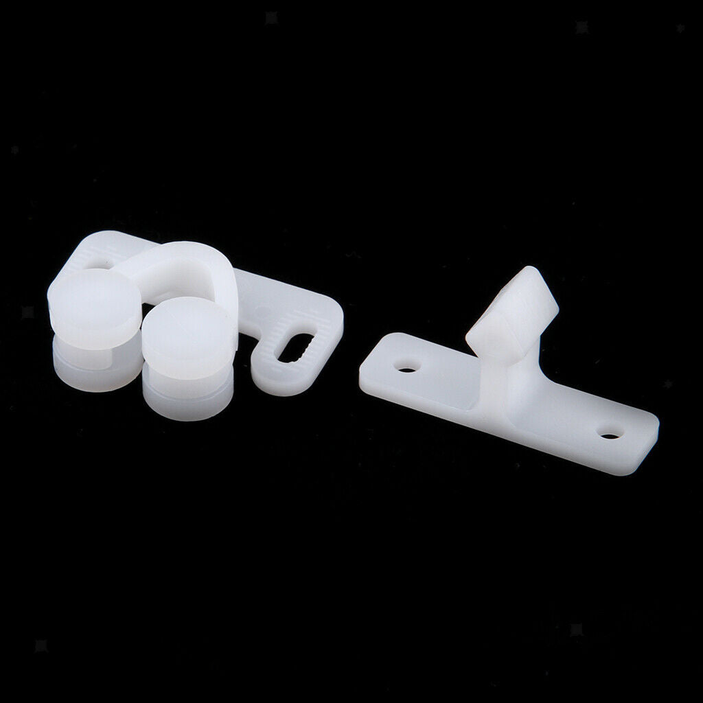 White Plastic Twin Double Ball Roller Catches Closet Door Latch Hardware