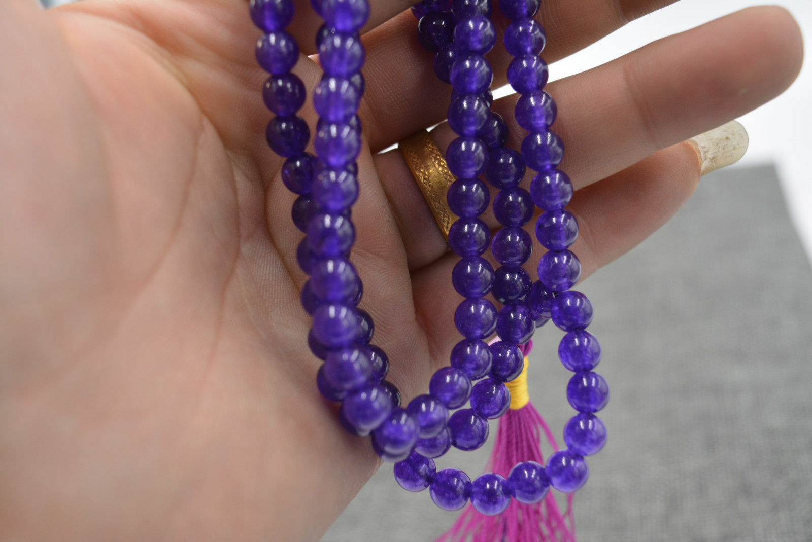 HOT New 6mm stone Buddhist Amethyst 108 Prayer Beads Mala Bracelet Necklace AAA