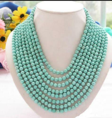 8row 6mm round green turquoise bead necklace 17-24â€AAA
