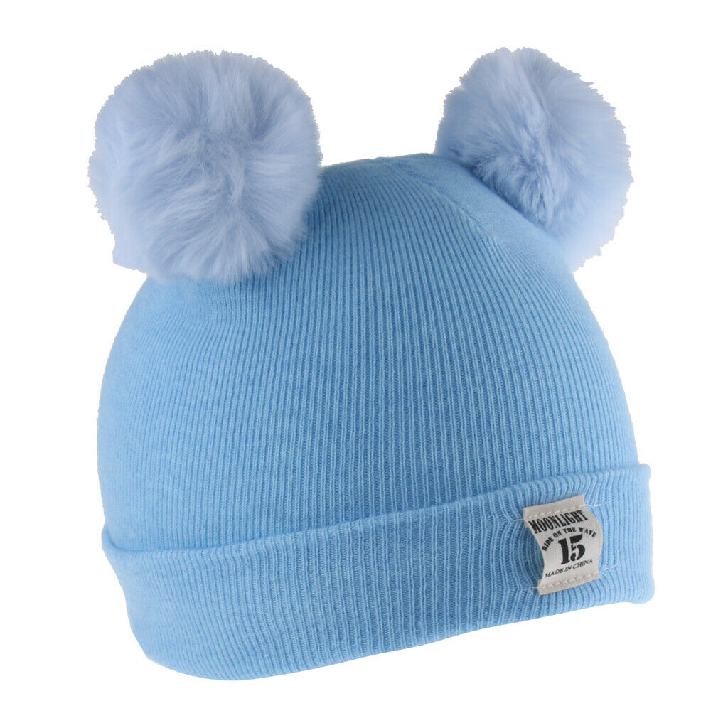 2pcs set Baby Winter Warm Knit Hat Infant Toddler Pom Beanie   Sky Blue