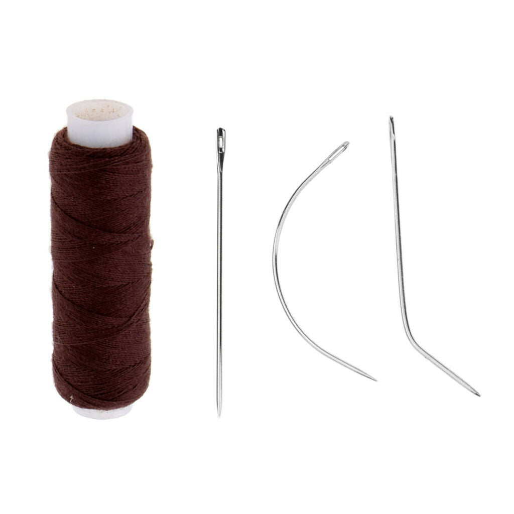 2x Polyester Weaving Sewing Thread & 6pcs Needles for Making Wig Beading