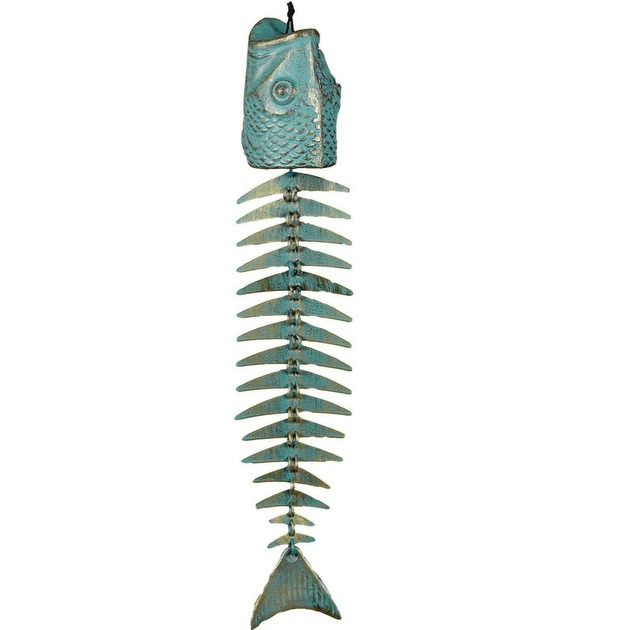 Cast Iron Fish Bone Wind Bell Chimes Outdoor Garden Hanging Decor.20'' Rustic
