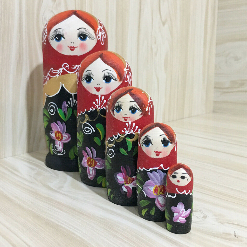 Set for 5pcs hand painted wooden Russian nesting babushka matryoshka