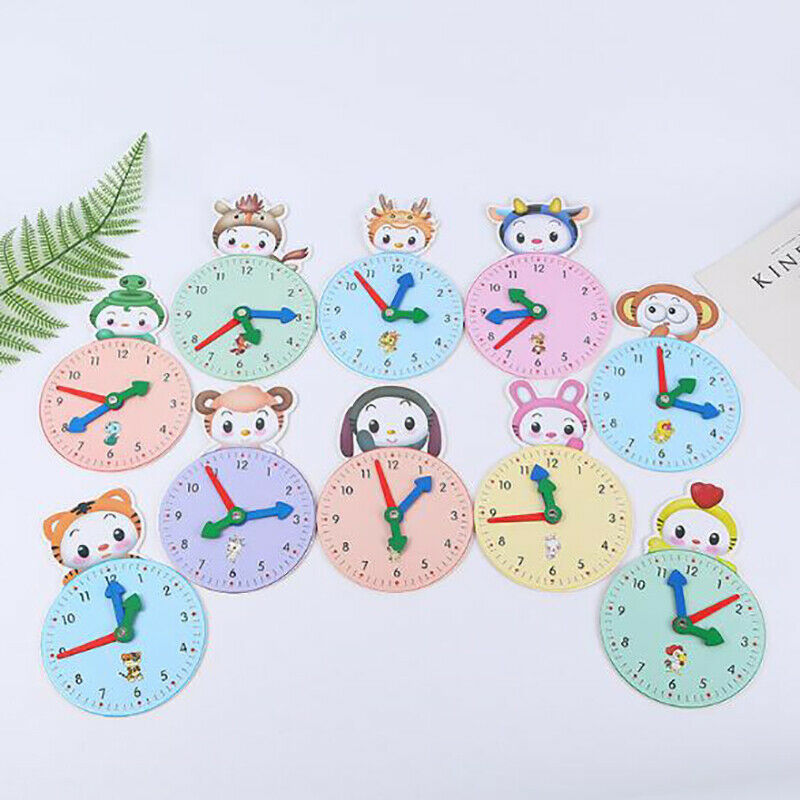 Wooden Cartoon Clock Teaching Aid Stationery Alarm Clock Puzzle T.l8