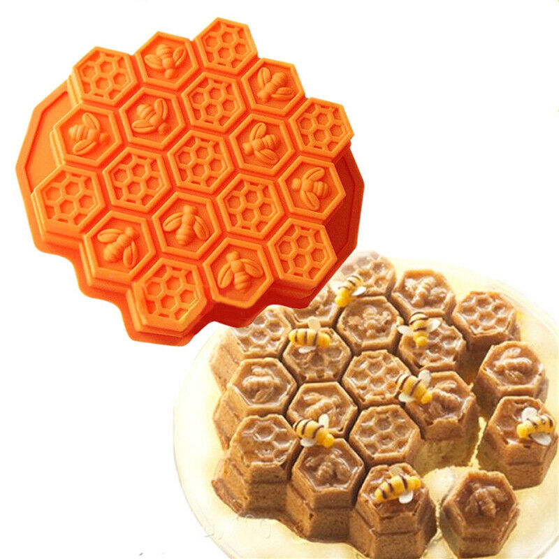 19 Cell Silicone Bee Honeycomb Cake decor Chocolate Soap Candle Bakeware M JBDA