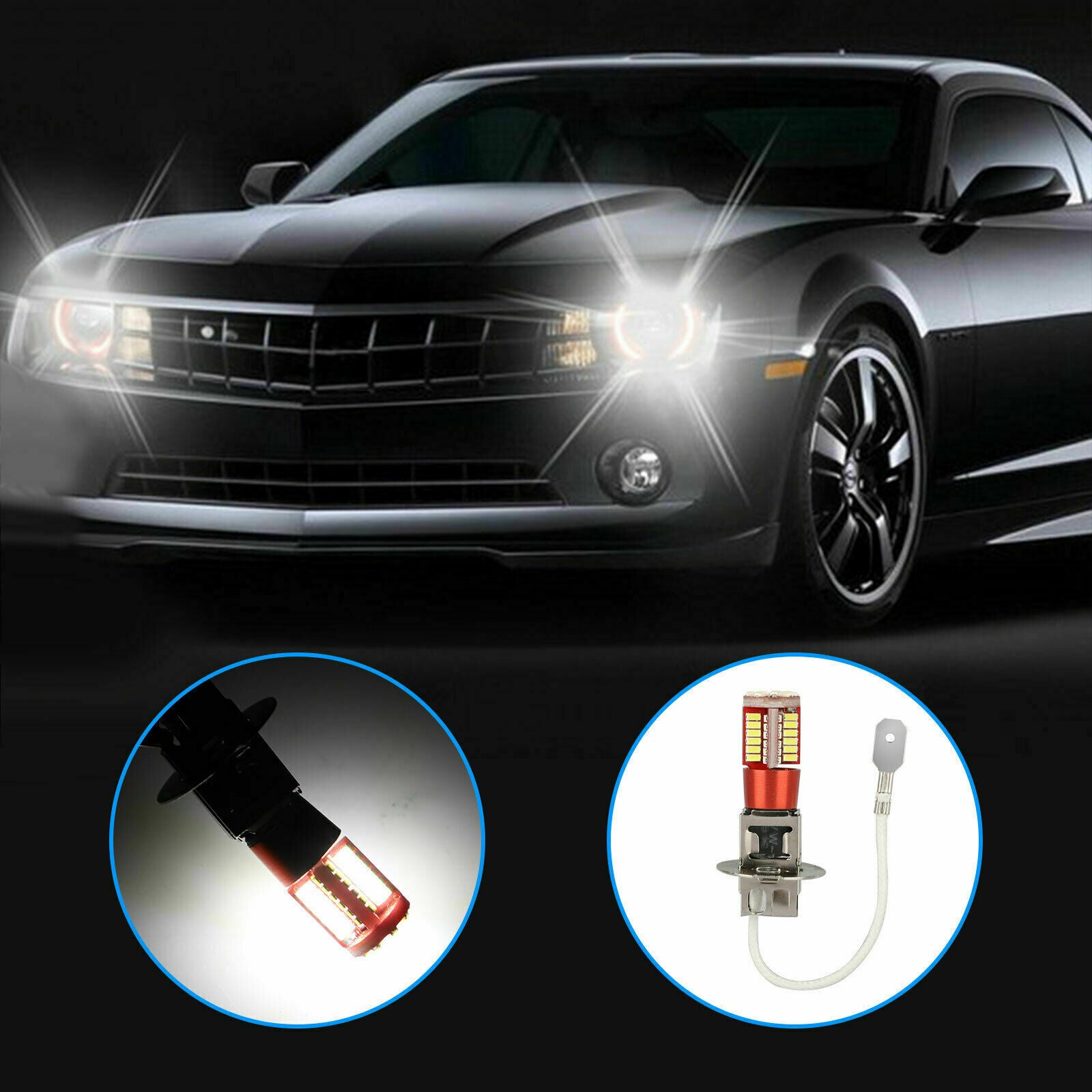 2PCS H3 LED Fog Light Bulbs Conversion Kit Super Bright Canbus 6000K White 100W