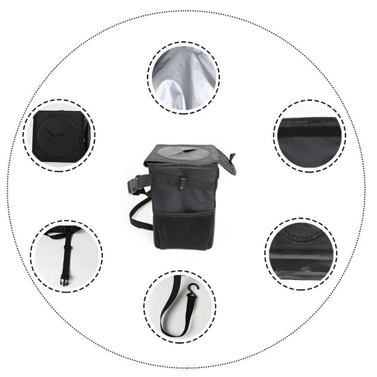 Collapsible Car Seat Trash Garbage Can Rubbish Waste Bin Waterproof Black