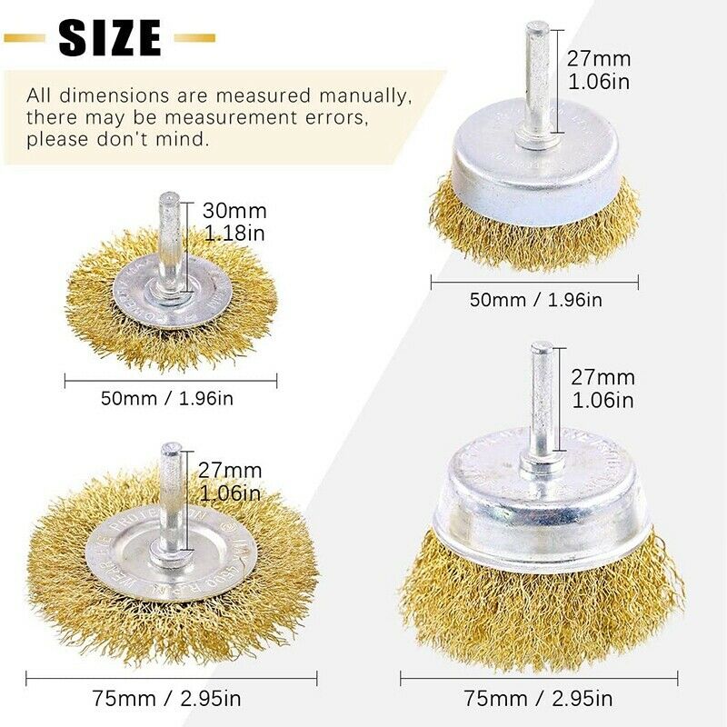 8Pcs Steel Twist K Wire Wheel Brush Set for Drill Crimped Cup with 1/4-inch ShS4
