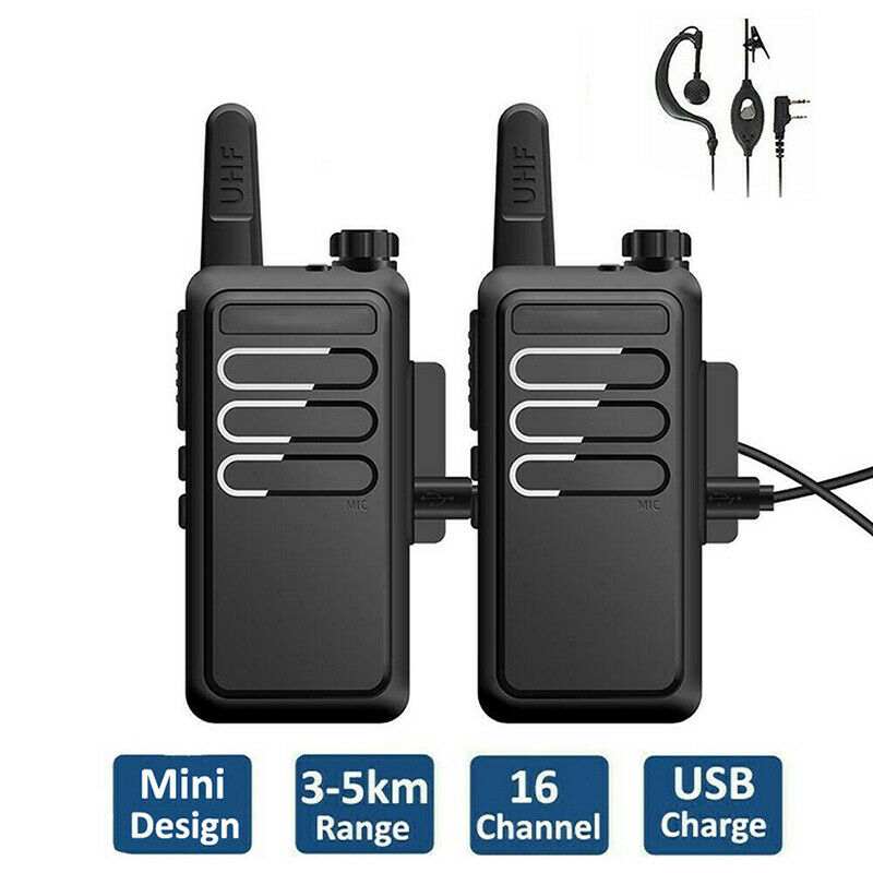 2x 400-470MHz Walkie Talkie Long Range Two Way Radio + Headset For Baofeng BF-R5