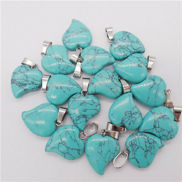 15Pcs 19x17x6mm Green Turquoise Heart Pendant Bead DIY Jewelry Making HH9554