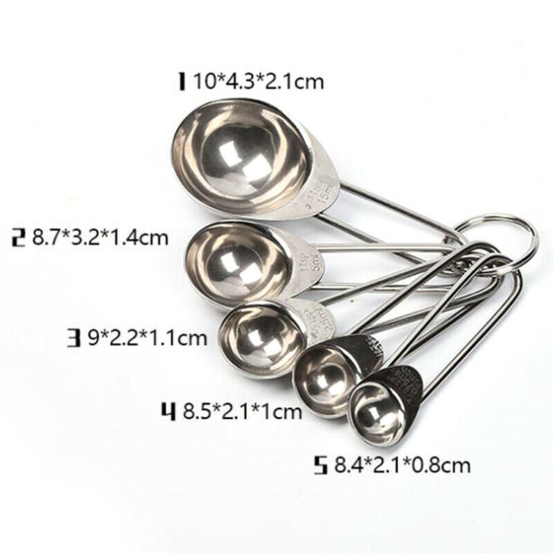 5PCS/Set Measuring Spoons Stainless Steel Measure Spoon Sugar Cake Baking.l8