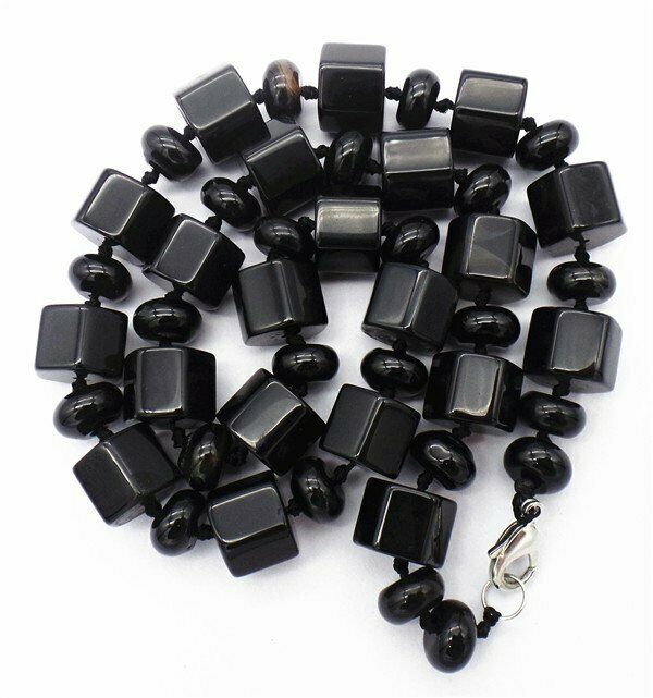 1 Strand 12x10/10x5mm Black Obsidian Hexagonal Prism Beads Necklace HH7326