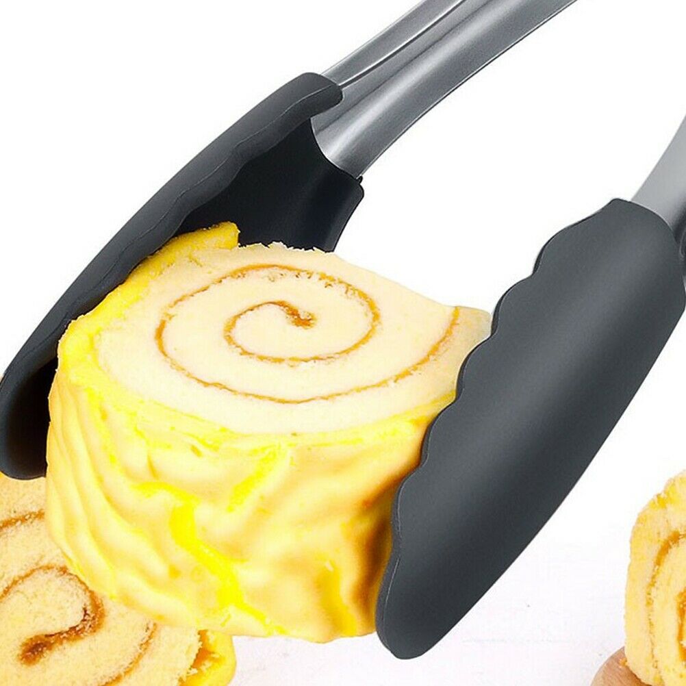 2Pcs Stainless Steel Kitchen Cooking Tongs Bread Tongs Silicone BBQ Clips Tongs