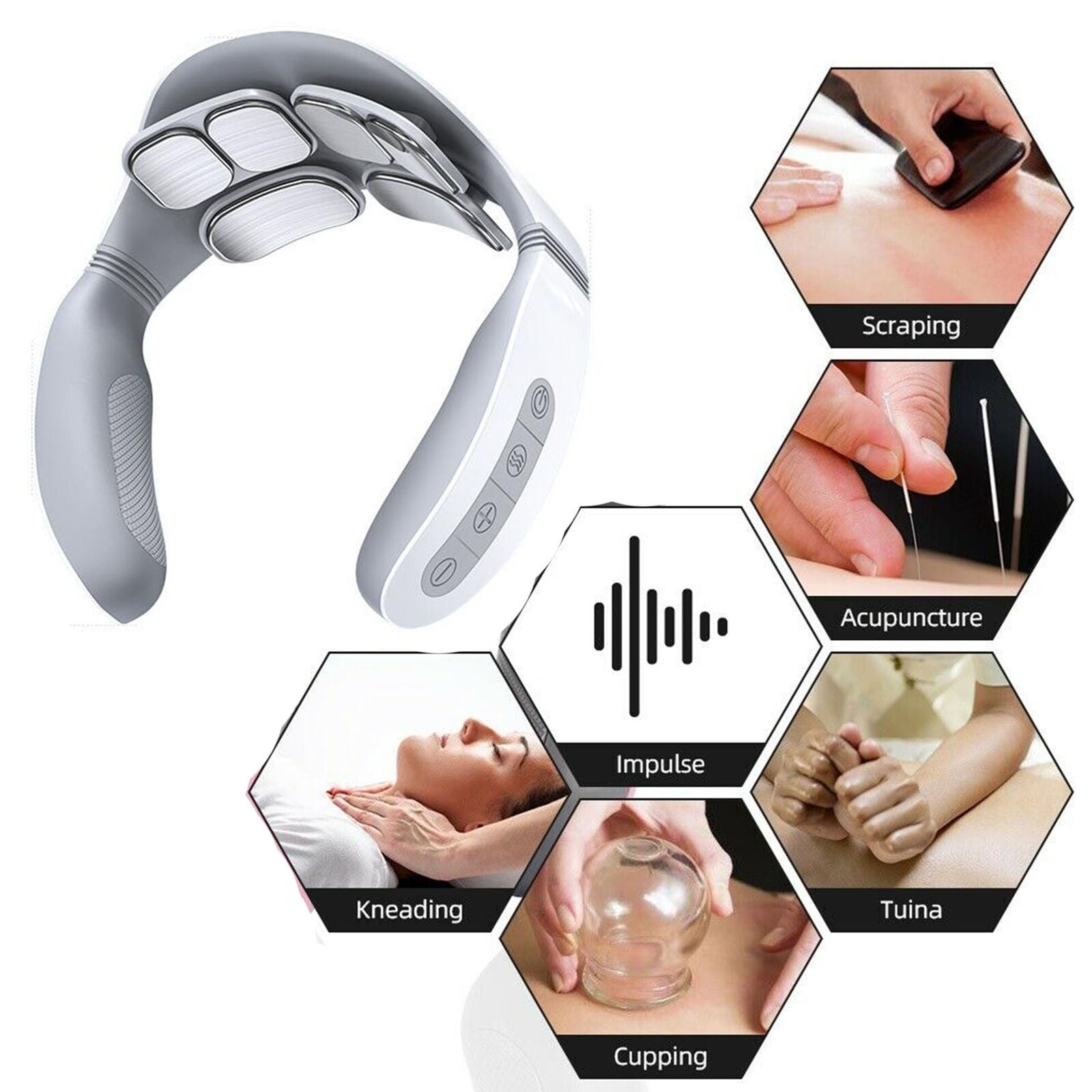 6 Heads Electric Neck Massager Smart Charging Pulse Relax Cervical Pain Relief