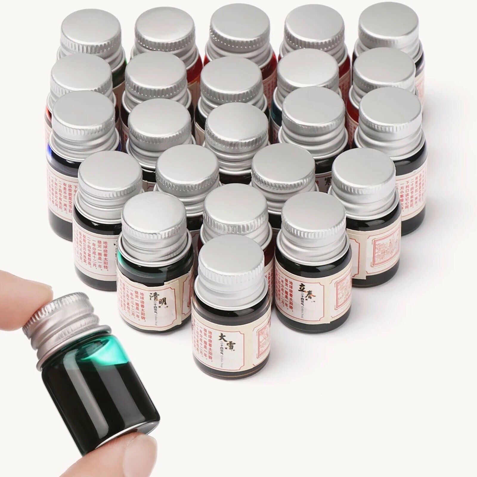 24Pcs Calligraphy Pen Ink Set Glitter Powder Graffiti Art Glass Dip Pen Inks