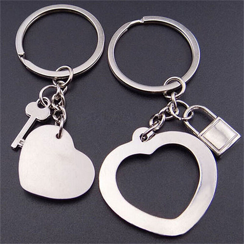 1 Pair Awesome Love Heart Lock Key*Chain Ring Keyring Keyfob Lover Couples J Tt