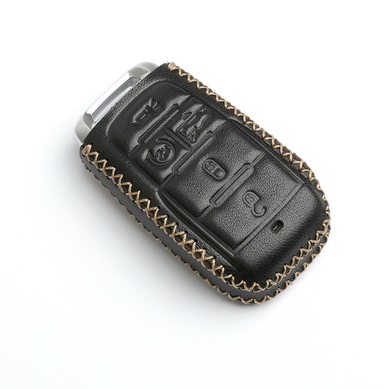 Black Leather for 2019 2020 2021 RAM 1500 5 Buttons Smart Key Fob Cover Case