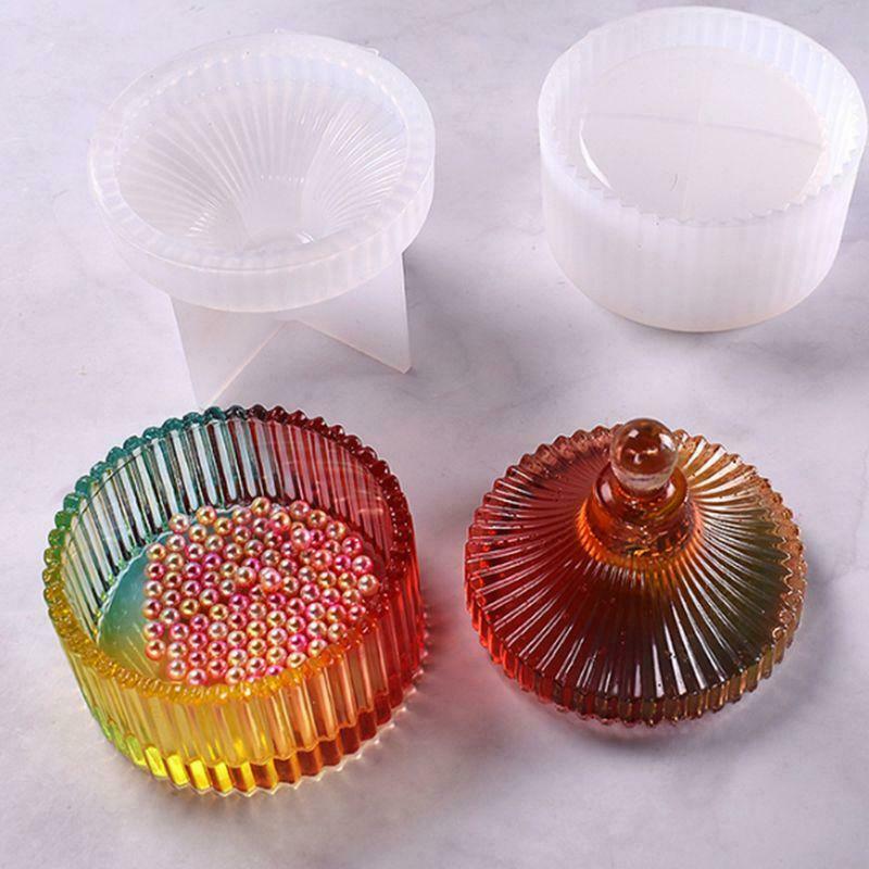 Silicone Mold DIY Crystal Epoxy Molds Round Stripe Jewelry Storage Box Making